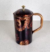 Black flower printed Pure Copper Jug or Water pitcher, Matching Jugs and Glass Set. Pure Copper printed Jugs 1.5 Litre Medium