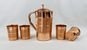 B3.. Set of Silver Touch Copper Jug 1.5L  And 4 Matching Copper Glasses