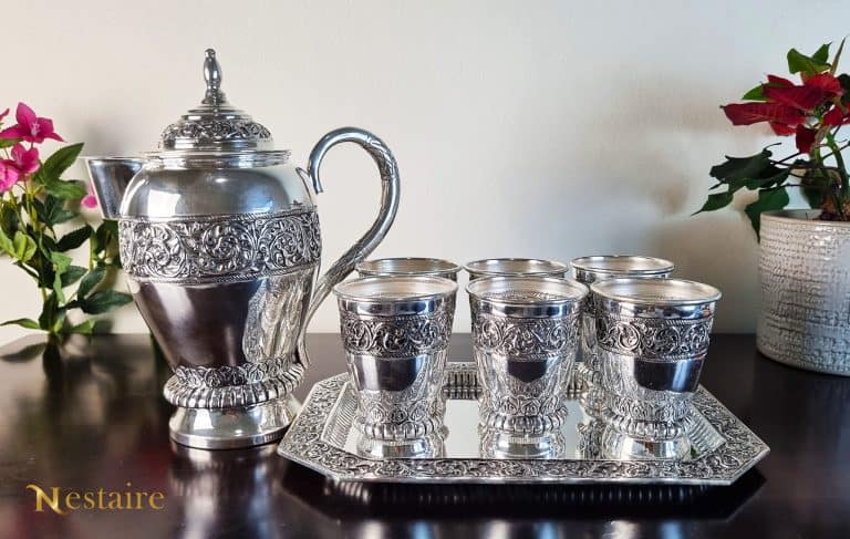 Zam Zam Silver Plated Jeweled Giftware Serving Set Water Pitcher with 6 cups and Tray main image 0
