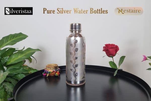 Designer Pure Silver Water Bottle, 750ml Pure Sterling Silver Water Bottles, Silver bottles, Silver Water bottles, Medium Sized silver water bottles