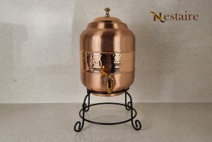 Pure Copper Water Dispenser. Pure Copper Pot with Tap and Stand, Pure Copper dispenser with Tap, Pure copper pot with Stand, Sequence Pure Copper Water Dispenser
