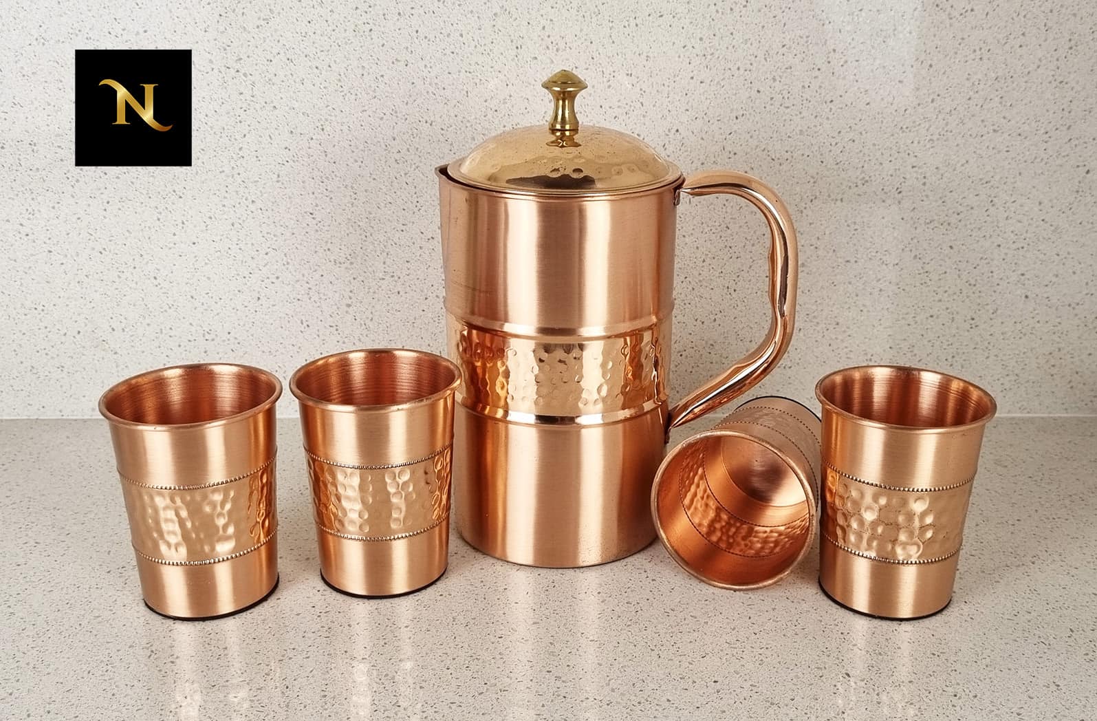 Pure Copper Jugs, Pure Copper Jug and Glass Set, Pure Copper glasses, Copper Jug, Copper Jug Australia, Best copper jugs, beautiful copper jugs, Jug and 4 glass set